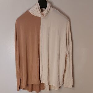 Wynne Layers Rayon Spandex Blend Color Block Cream Camel Sweater